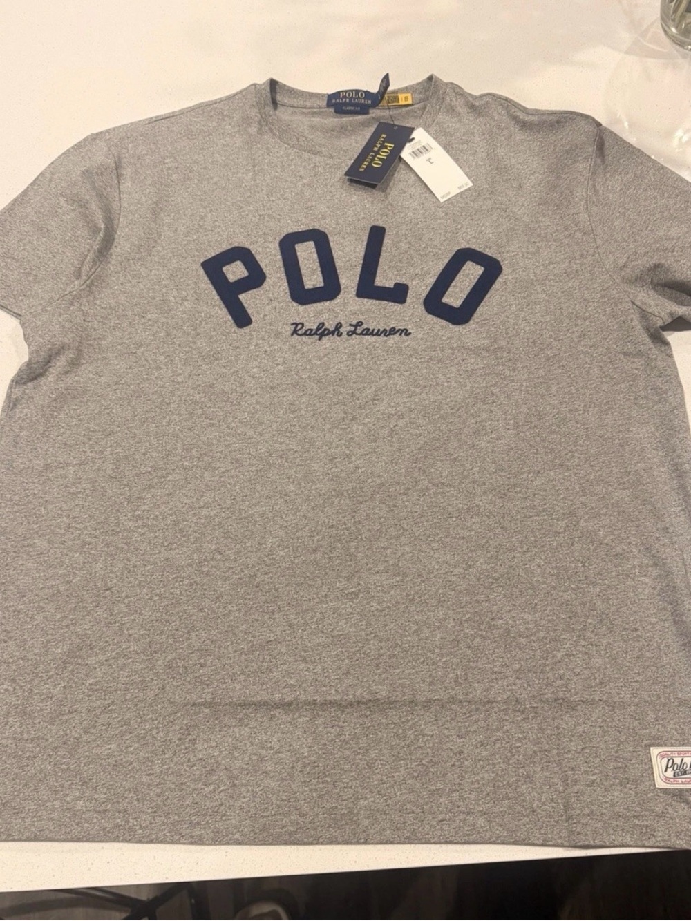 Polo by Ralph Lauren Gray Tee with Navy 'POLO' Logo